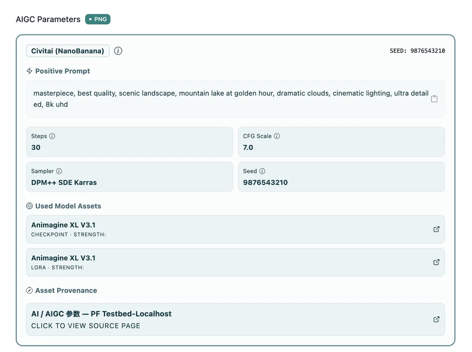 Pixel Flow AIGC parameter panel showing Stable Diffusion prompt, seed, sampler, and generation settings