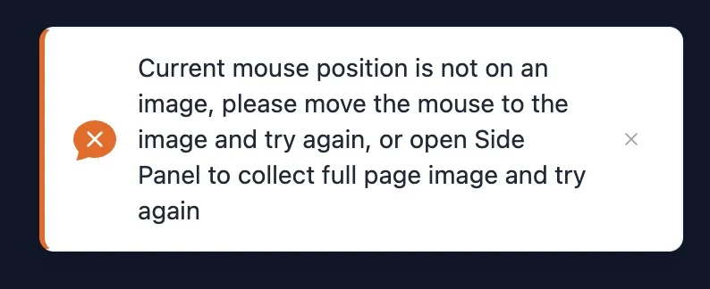 Pixel Flow warning that the current mouse position is not on an image