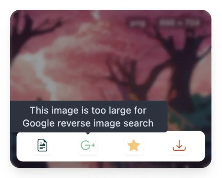 Pixel Flow image card showing a disabled Google reverse image search action