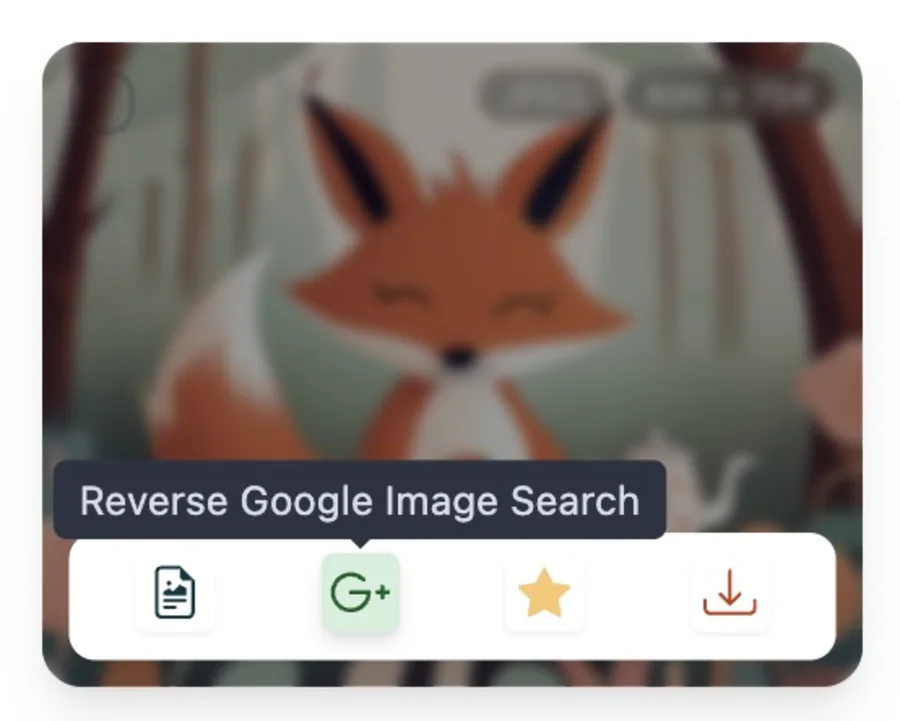 Pixel Flow image card toolbar showing the Google reverse image search entry