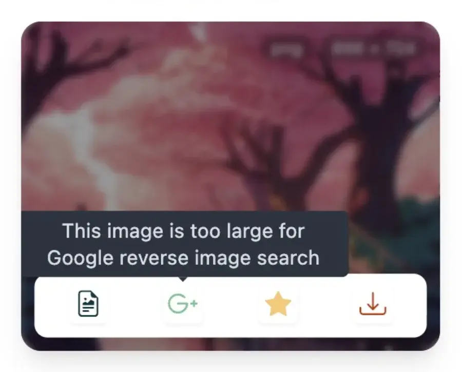 Pixel Flow image card with the Google reverse image search button disabled