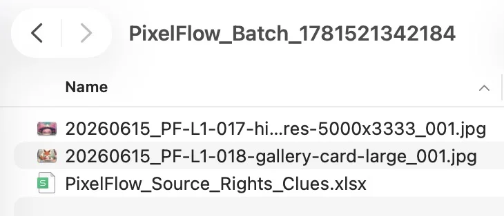 Pixel Flow download package containing image files and source clue records
